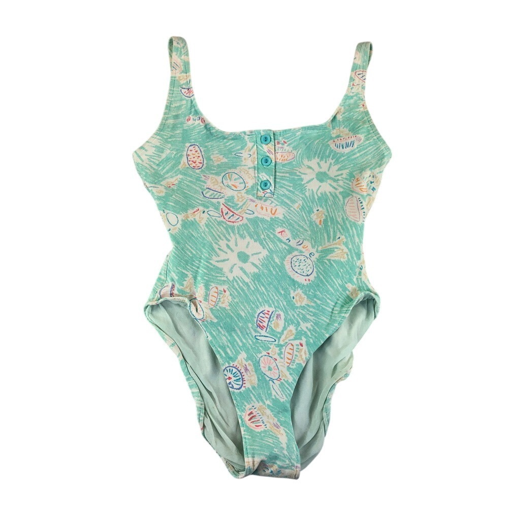 Vintage 80s 90s Ken Done One Piece Swimsuit Colorful Beach Made in USA Size 10